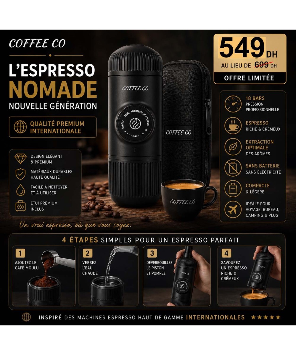 COFFEE CO Machine Espresso Portable Haut de Gamme – Café Premium Nomade Compact & Élégant