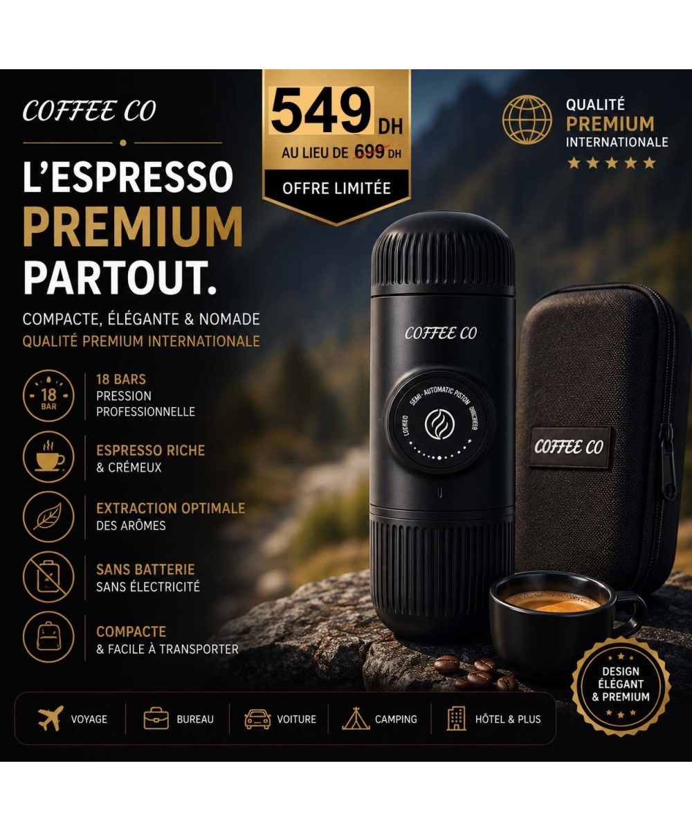 COFFEE CO Machine Espresso Portable Haut de Gamme – Café Premium Nomade Compact & Élégant