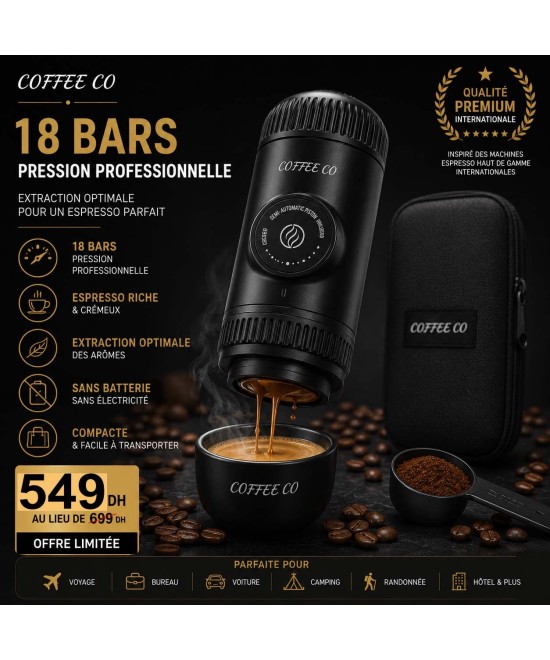 COFFEE CO Machine Espresso Portable Haut de Gamme – Café Premium Nomade Compact & Élégant