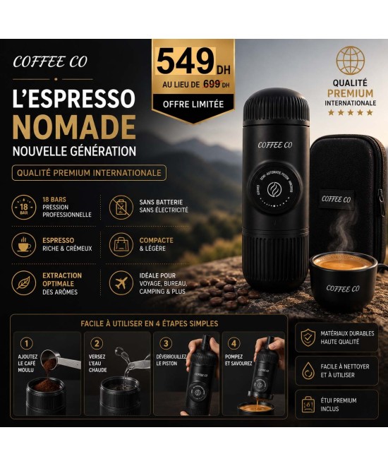 COFFEE CO Machine Espresso Portable Haut de Gamme – Café Premium Nomade Compact & Élégant