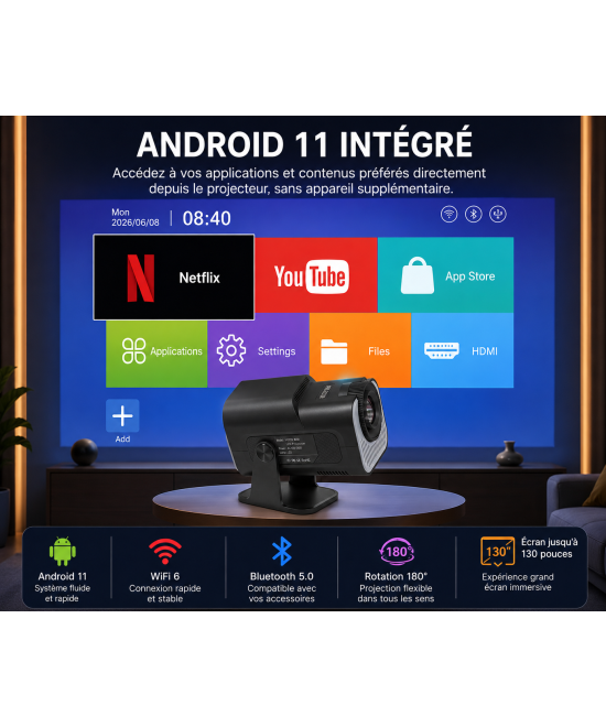 HY320 Mini | Vidéoprojecteur Android WiFi Bluetooth Compatible 4K