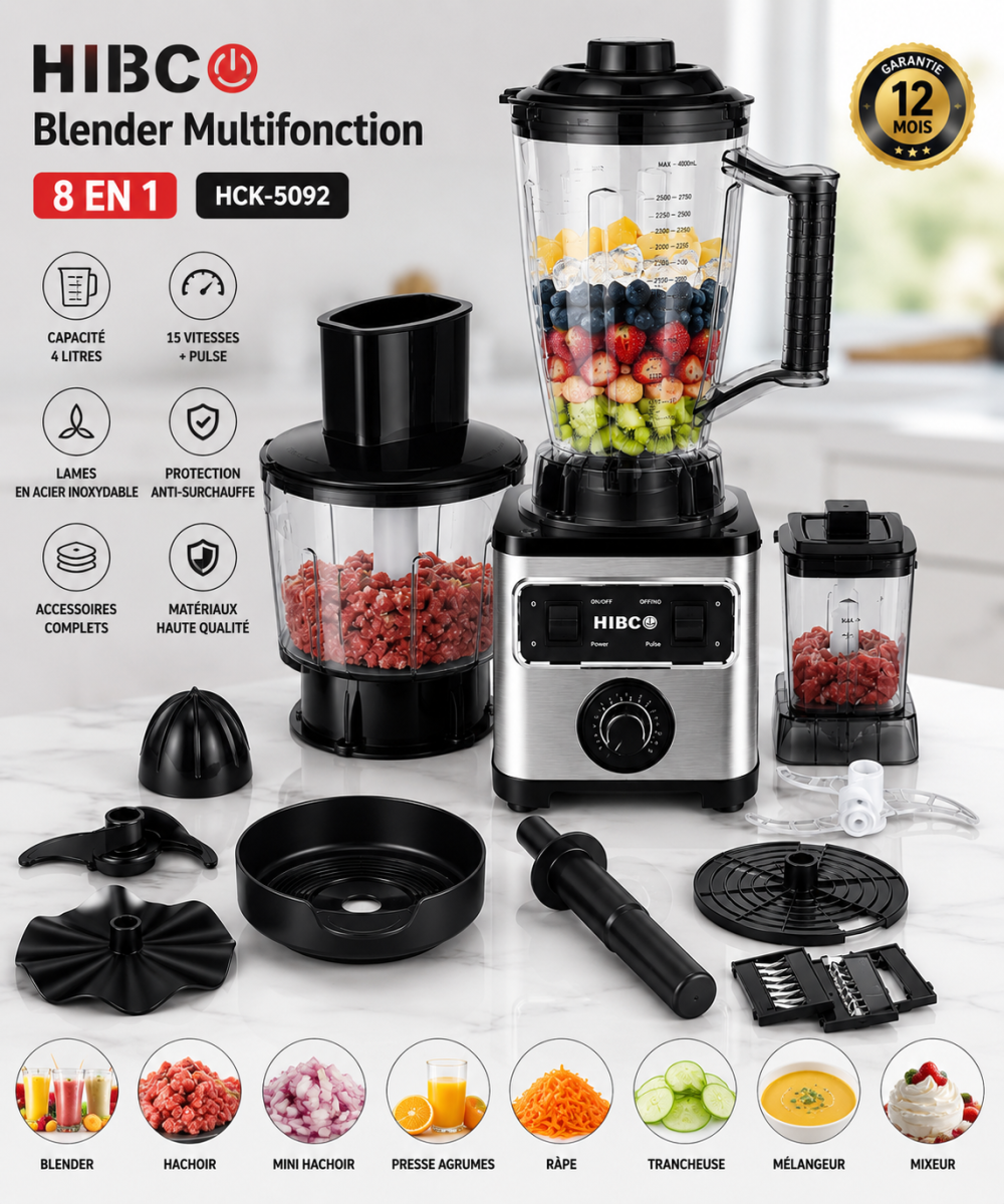 Blender Multifonction 8 En 1 4L HIBCO | Robot Cuisine Professionnel