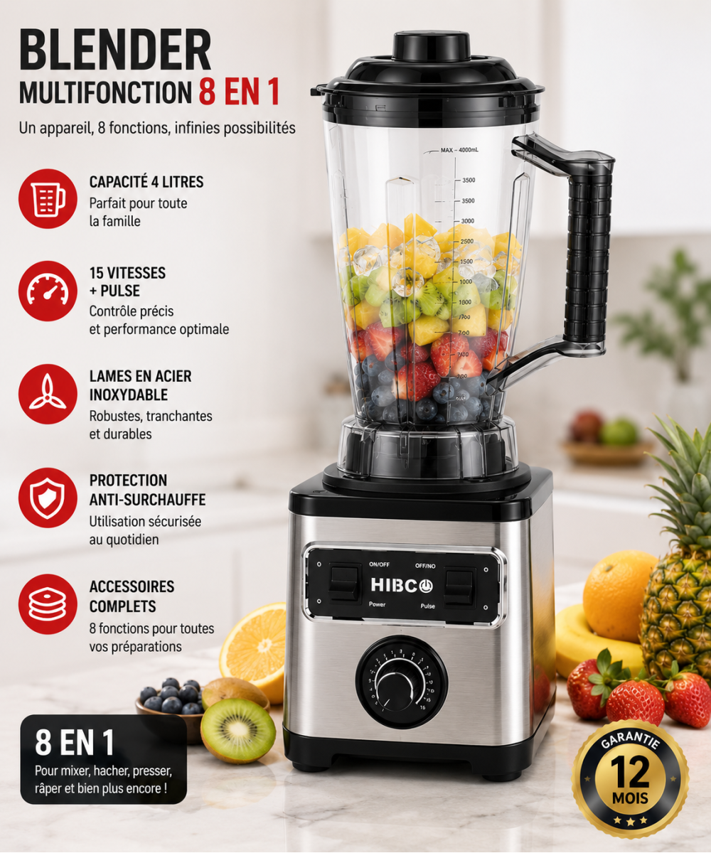 Blender Multifonction 8 En 1 4L HIBCO | Robot Cuisine Professionnel