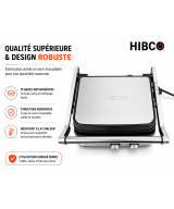 HIBCO Grill Électrique 2000W | Machine Panini & Sandwich Ouverture 180°