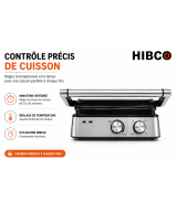 HIBCO Grill Électrique 2000W | Machine Panini & Sandwich Ouverture 180°