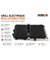 HIBCO Grill Électrique 2000W | Machine Panini & Sandwich Ouverture 180°