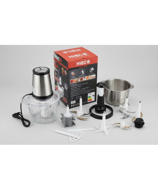 HIBCO Hachoir Multifonction 1800W – 2 Bols 3,5L Verre & Inox