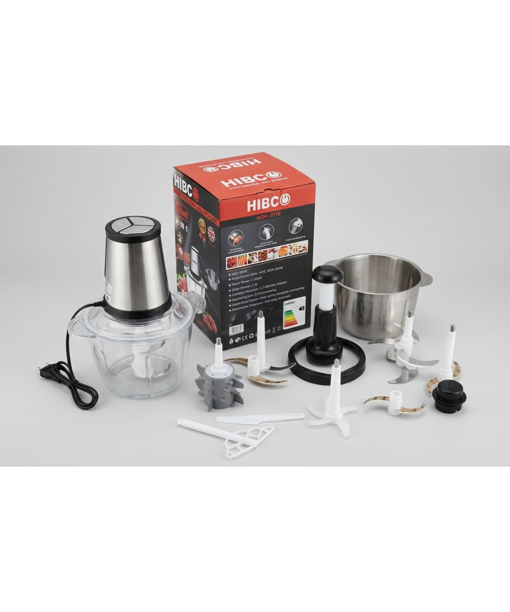 HIBCO Hachoir Multifonction 1800W – 2 Bols 3,5L Verre & Inox