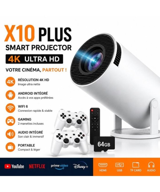 HIBCO HY300-A Projecteur Gaming Smart WiFi HD – 2 Manettes Sans Fil – Carte SD 64 Go Jeux Préinstallés – HDMI USB – Support 4K
