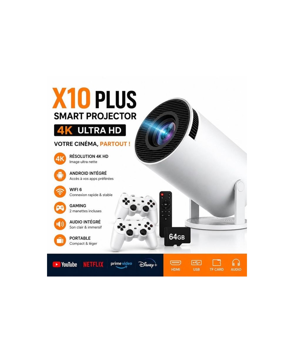 HIBCO HY300-A Projecteur Gaming Smart WiFi HD – 2 Manettes Sans Fil – Carte SD 64 Go Jeux Préinstallés – HDMI USB – Support 4K