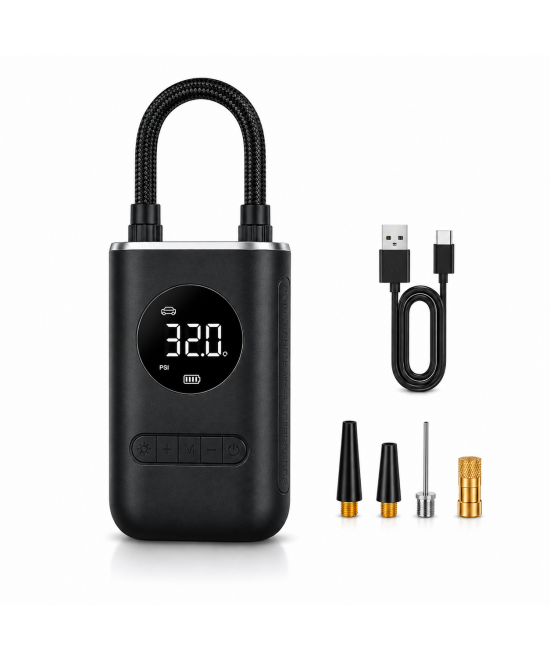 HIBCO Compresseur d'Air Portable Sans Fil 150 PSI – Gonfleur Pneus Voiture Moto Vélo – Écran Digital LED – Recharge USB – Lampe