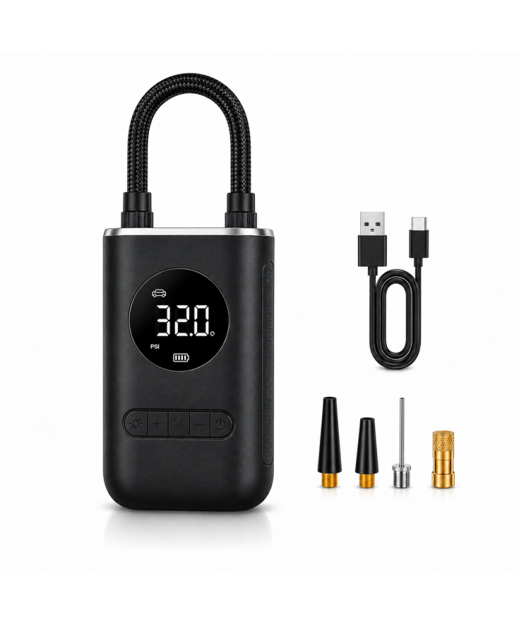 HIBCO Compresseur d'Air Portable Sans Fil 150 PSI – Gonfleur Pneus Voiture Moto Vélo – Écran Digital LED – Recharge USB – Lampe