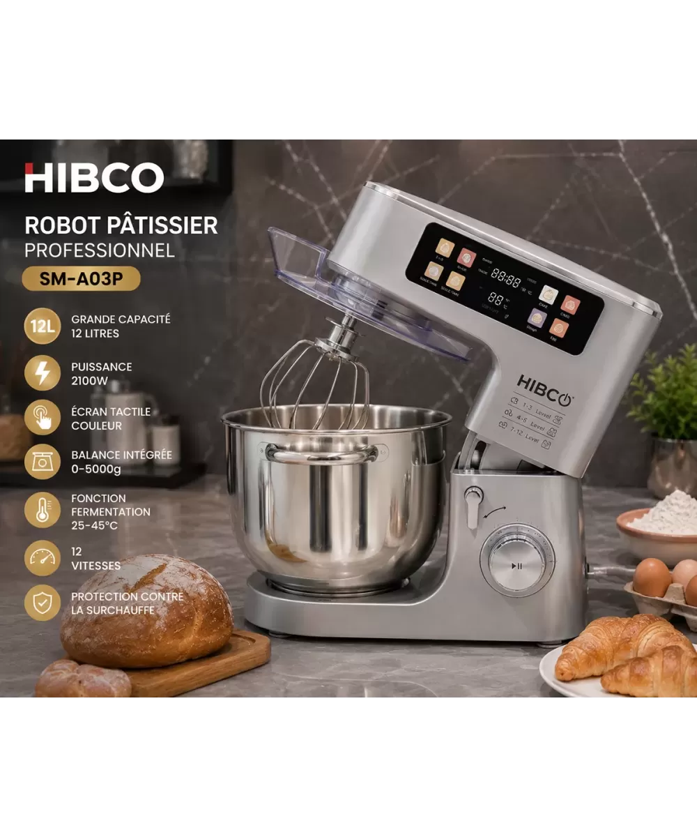 HIBCO Robot Pâtissier 12L 2100W – SM-A03P | Écran Tactile