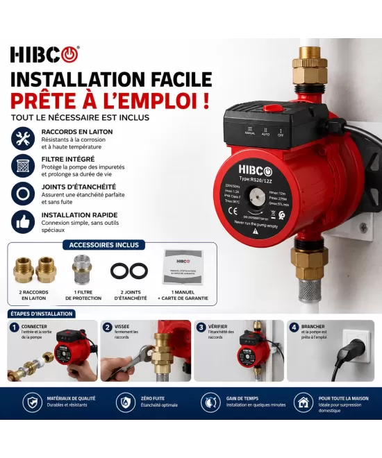 HIBCO Pompe Surpresseur Automatique RS20/12Z 275W – 51L/min – 12m – Eau Chaude & Froide