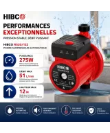 HIBCO Pompe Surpresseur Automatique RS20/12Z 275W – 51L/min – 12m – Eau Chaude & Froide