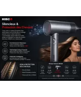 Sèche-cheveux HIBCO 1400W – Moteur Haute Vitesse  – 3 Températures – 2 Vitesses – Concentrateur Magnétique
