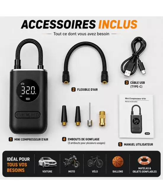 Mini Compresseur d'Air Portable 150 PSI | HIBCO