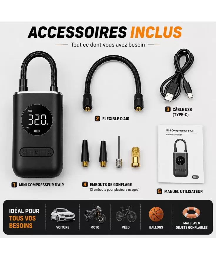 Mini Compresseur d'Air Portable 150 PSI | HIBCO