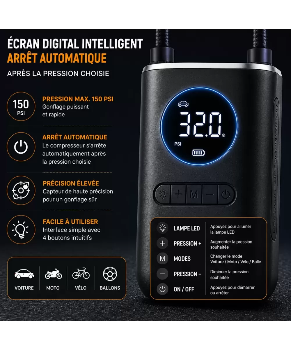 Mini Compresseur d'Air Portable 150 PSI | HIBCO